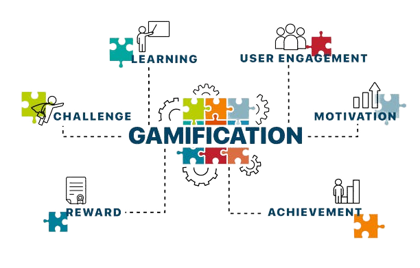 Illustration of people around two large dice